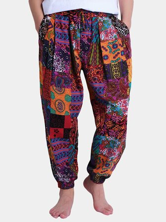 Pantalon décontracté sarouel en coton pour hommes, style ethnique