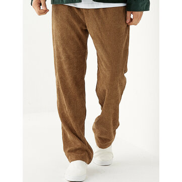 Heren Vintage corduroy effen kleur losse pasvorm casual broek