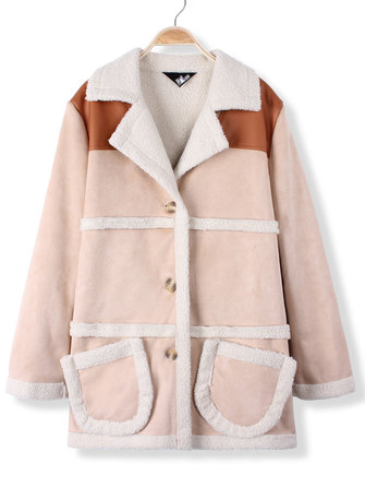 Las mujeres de lana de cordero caliente ocasional espesar la solapa abrigo largo