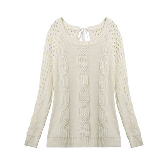 Women Bow Hollow Pullover Loose Long Sleeve Round Neck Halter Sweater